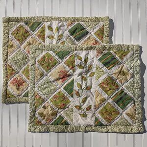 Pair of Quilted Pillow Shams Standard Botanical Applique Pen America Floral Vtg